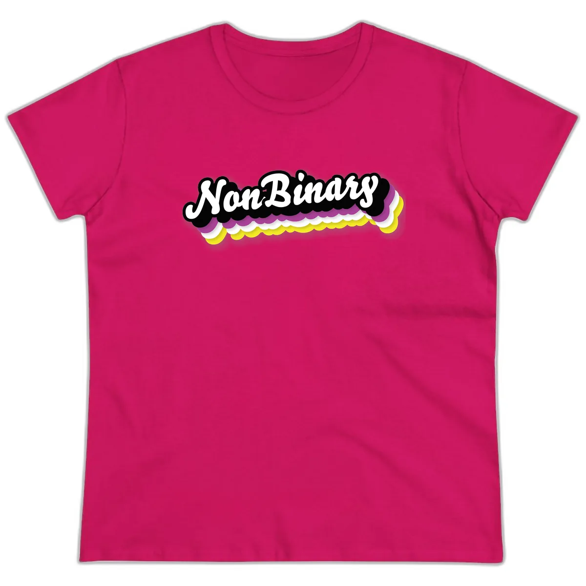 Non-Binary Pride Cloud Design Ladies Tee in Heliconia