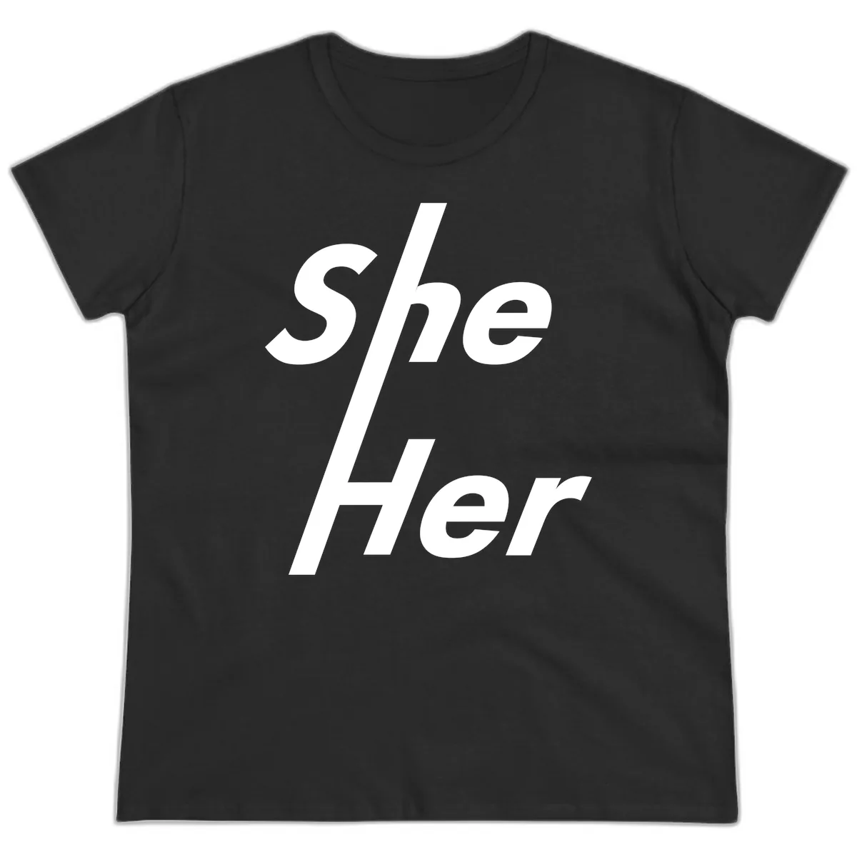 She/Her Pronoun Pride Statement Ladies Tee in Black