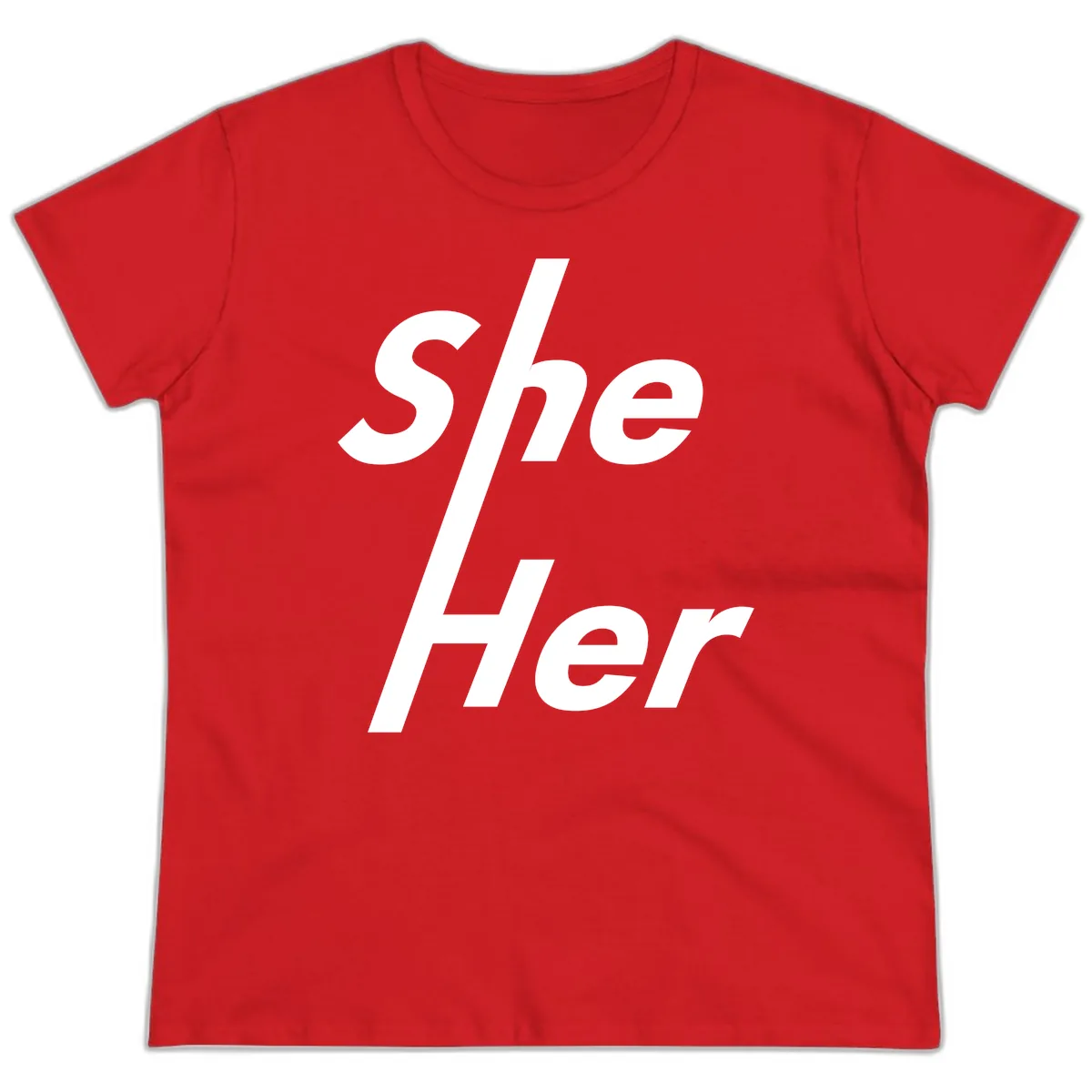 She/Her Pronoun Pride Statement Ladies Tee in Red