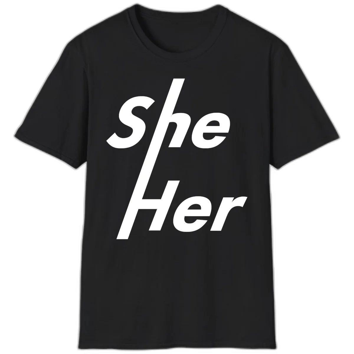 She/Her Pronoun Pride Statement T-Shirt in Black