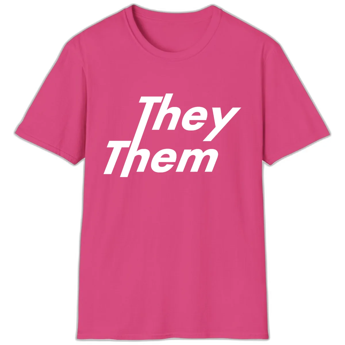 They Them Italicized Pride T-Shirt in Heliconia