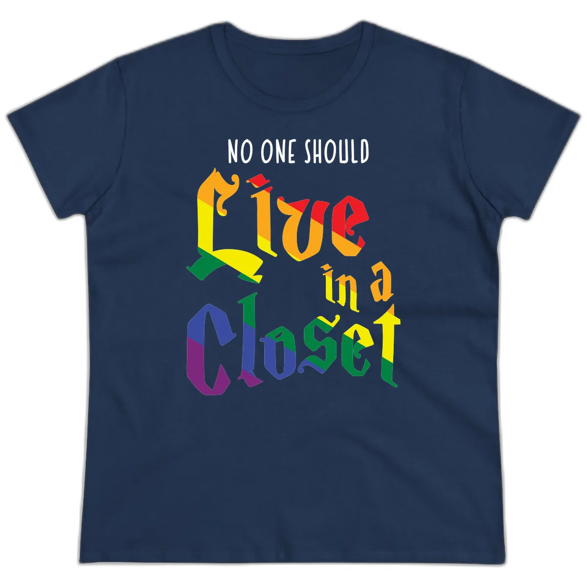 Live In A Closet Pride Ladies Tee in Navy