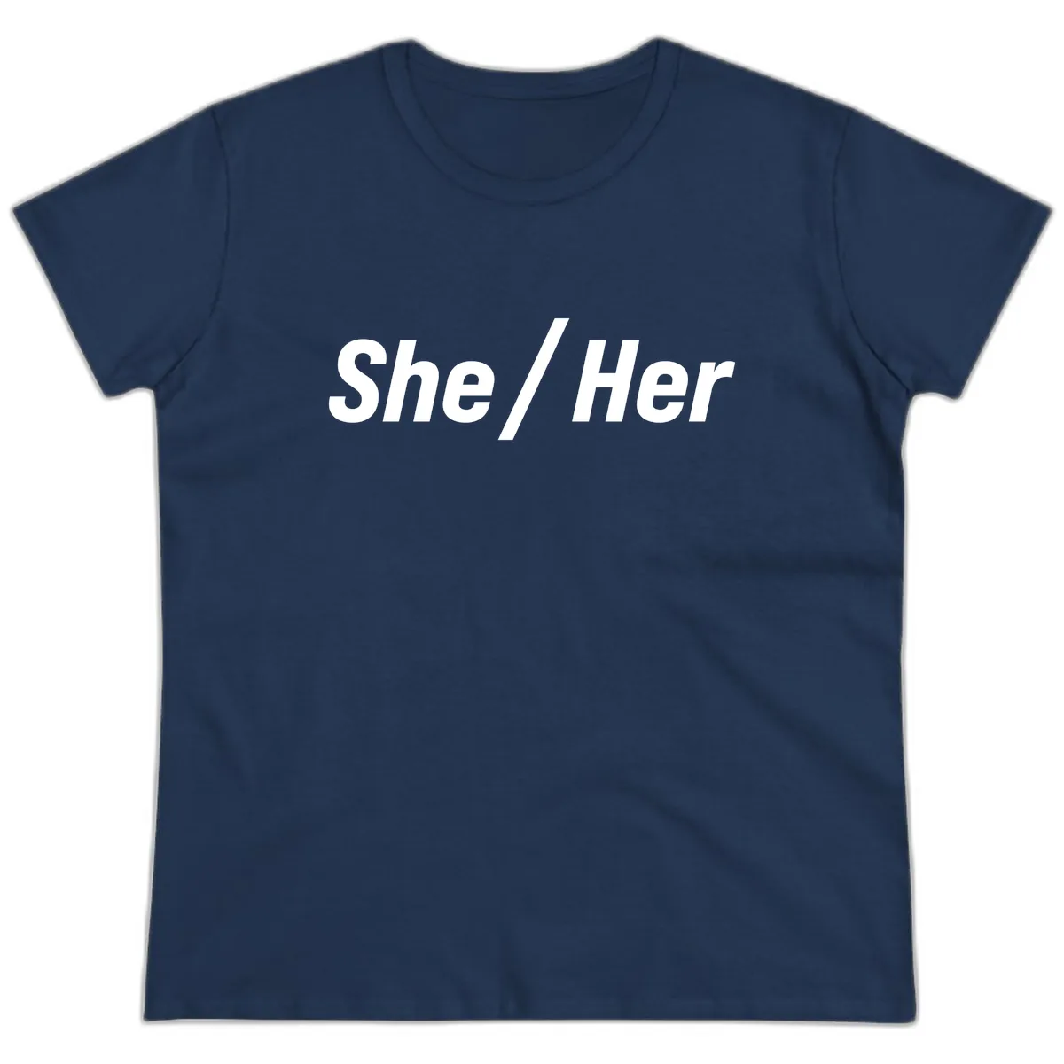 She/Her Pronoun Statement Ladies Tee in Navy