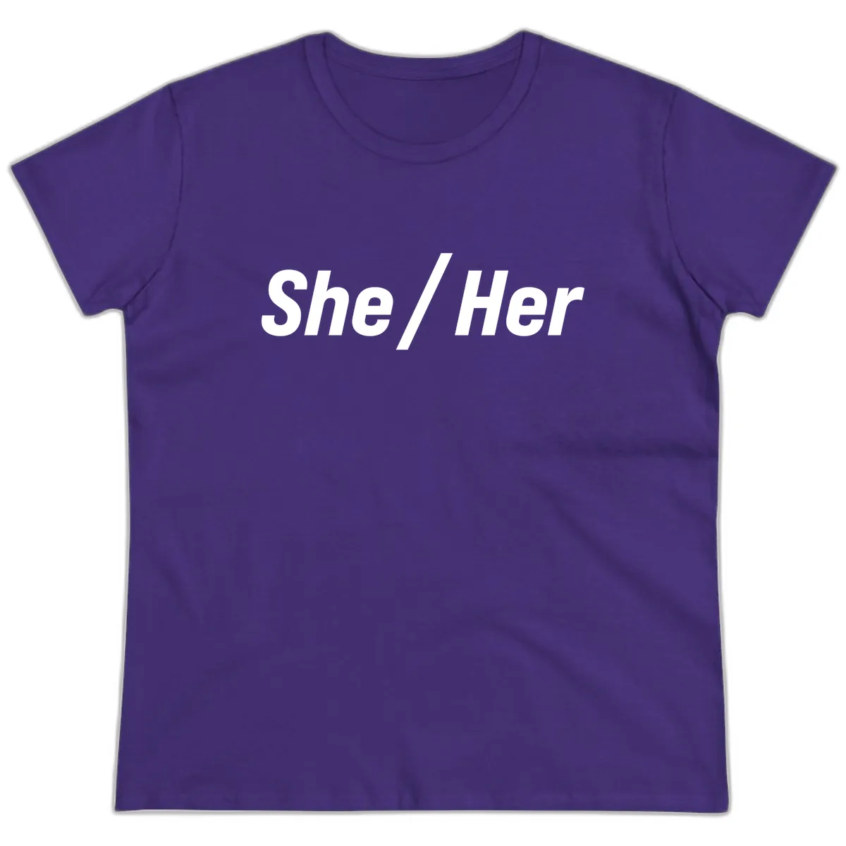 She/Her Pronoun Statement Ladies Tee in Purple