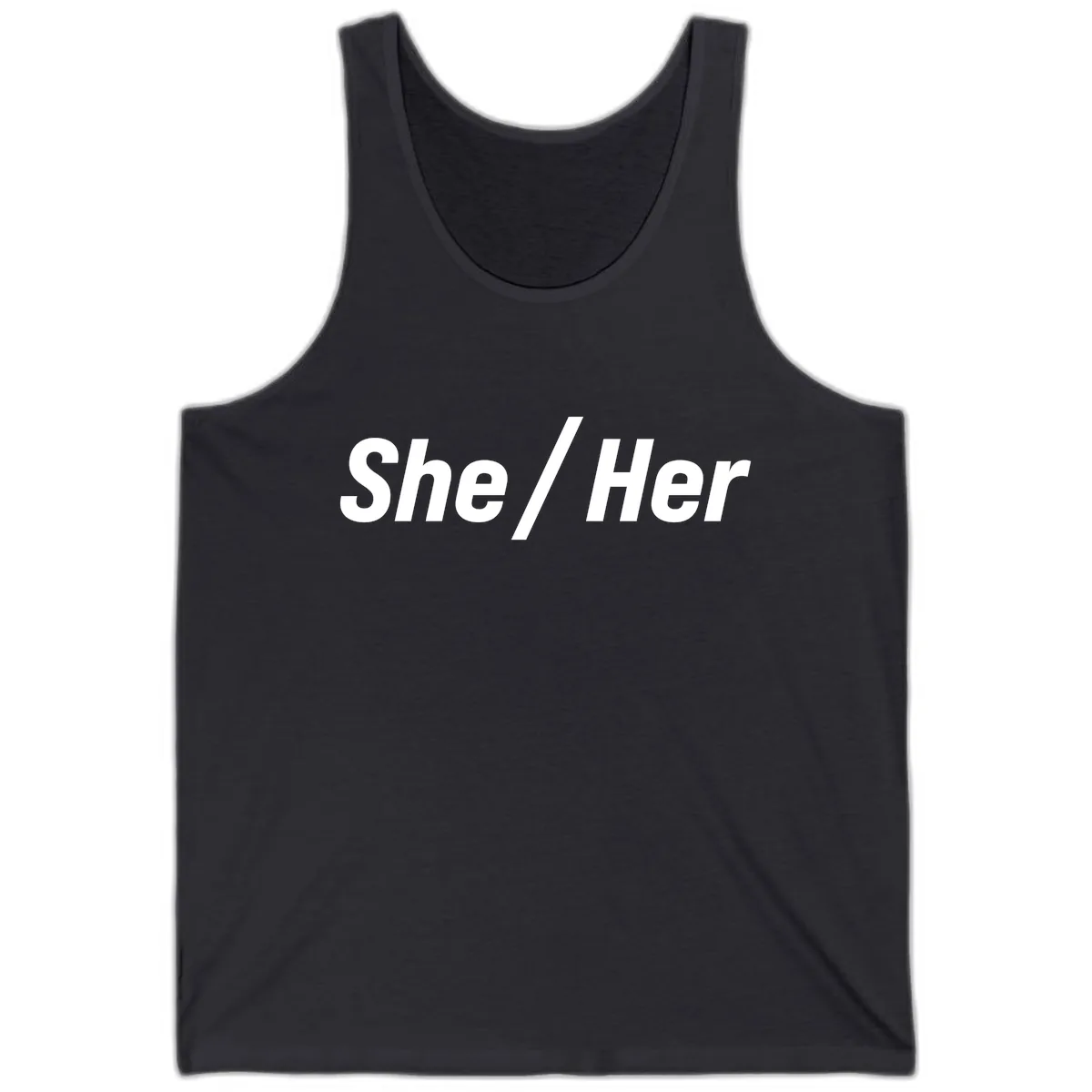 She/Her Pronoun Statement Tank in Dark Grey