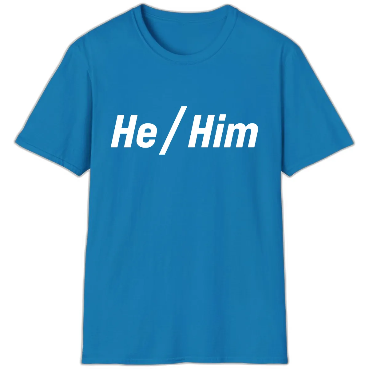 He Slash Him Pronoun Pride T-Shirt in Sapphire