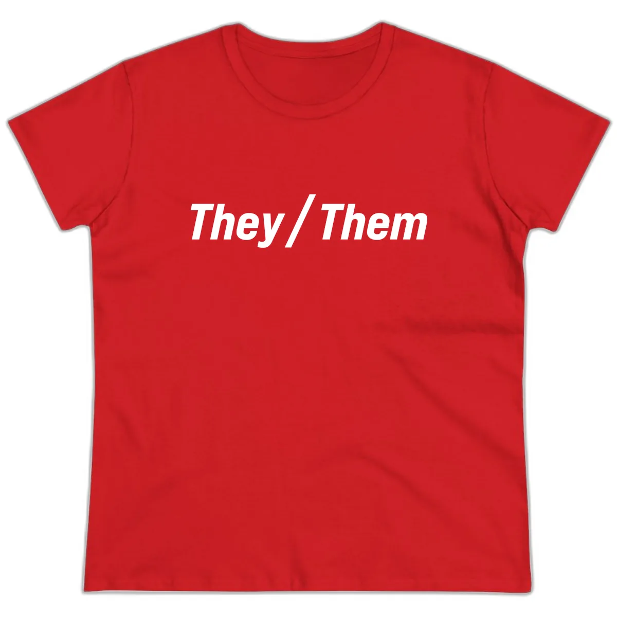 They/Them Pronoun Statement Ladies Tee in Red