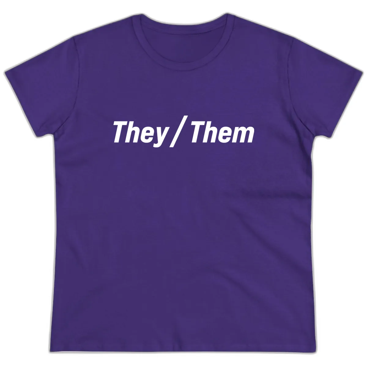They/Them Pronoun Statement Ladies Tee in Purple