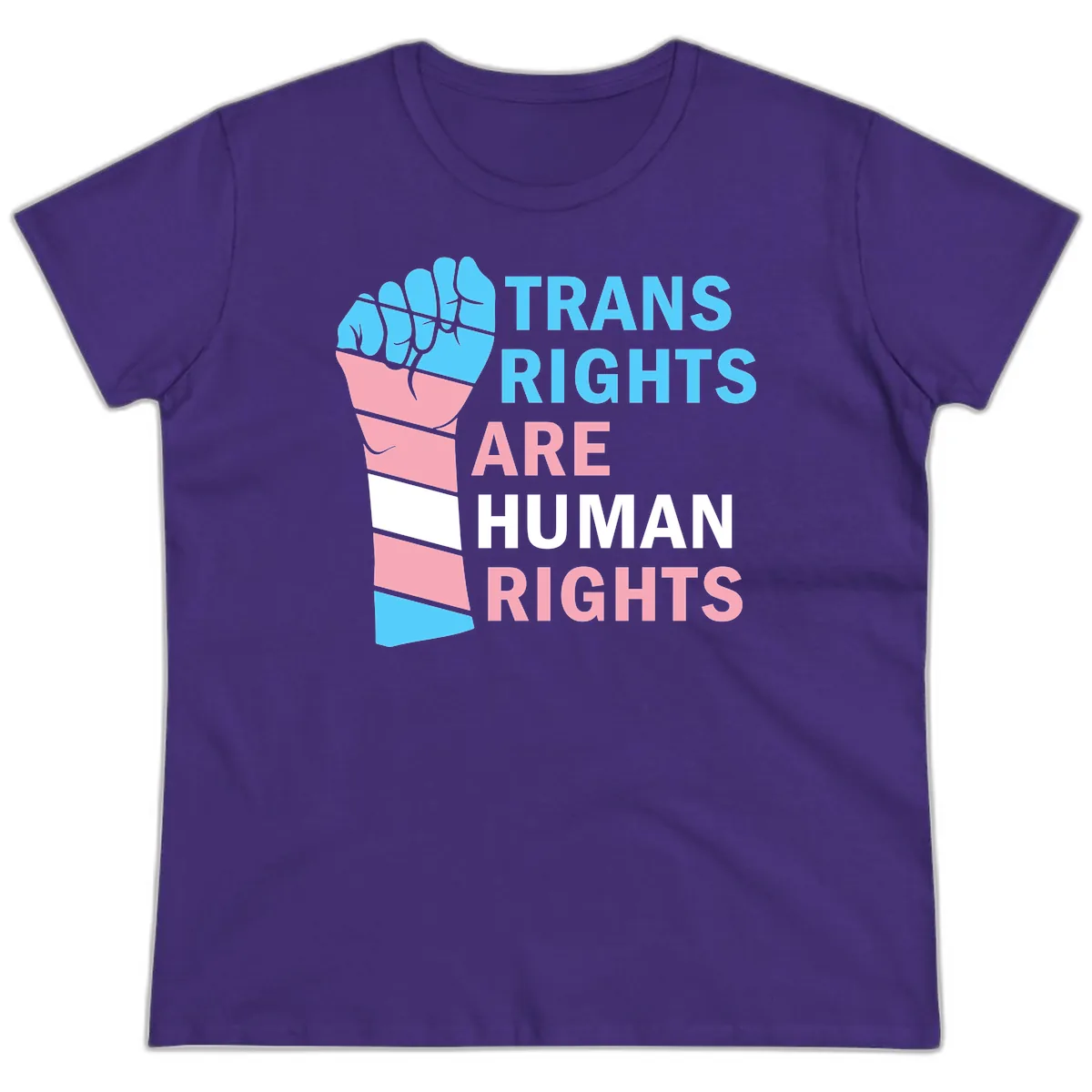 Trans Rights Are Human Rights Fist Ladies Tee in Purple