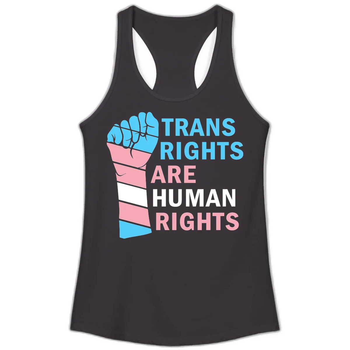 Trans Rights Are Human Rights Fist Ladies Tank in Black