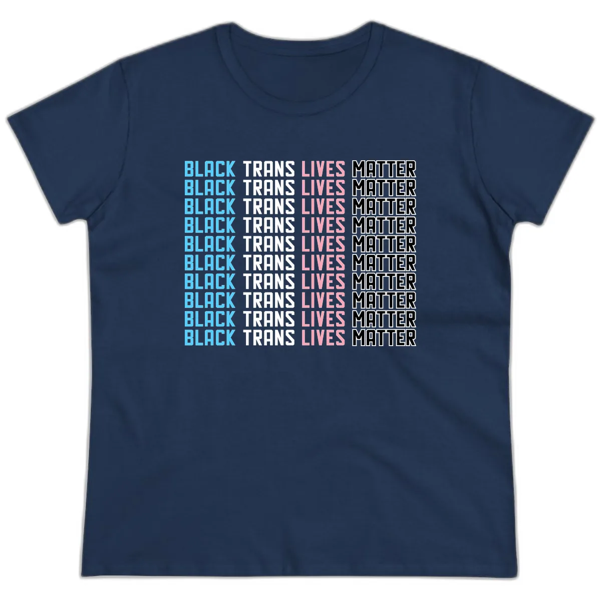 Black Trans Lives Matter Repeating Pattern Ladies Tee in Navy