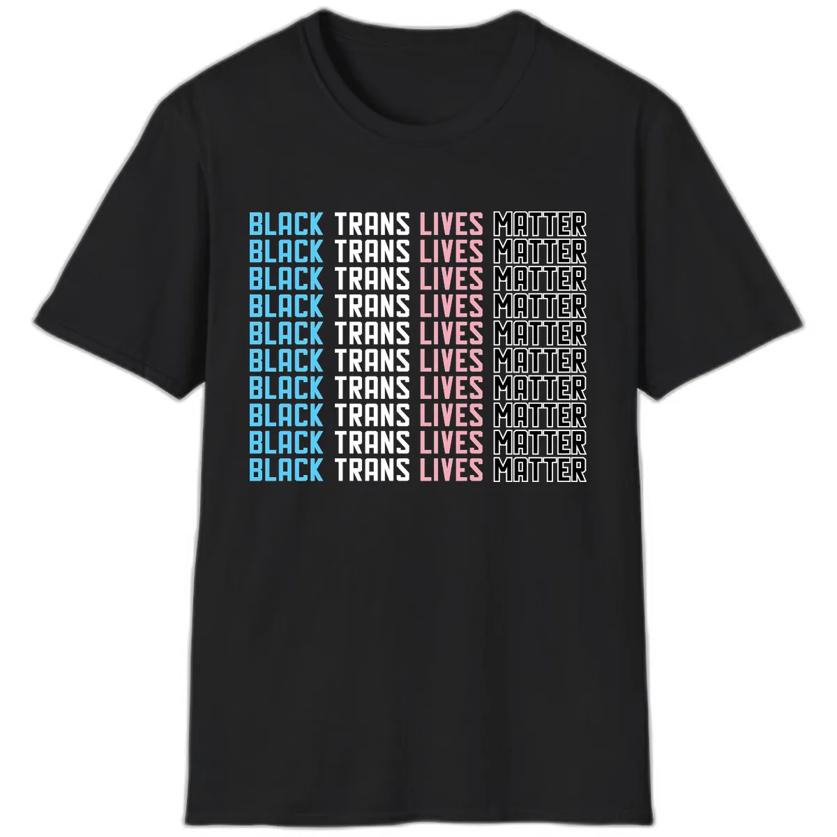 Black Trans Lives Matter Repeating Pattern T-Shirt in Black