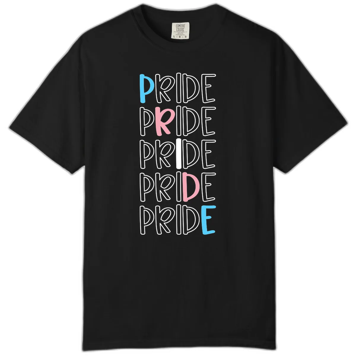 Pride Stacked Rainbow Text Design Comfort Color in Black