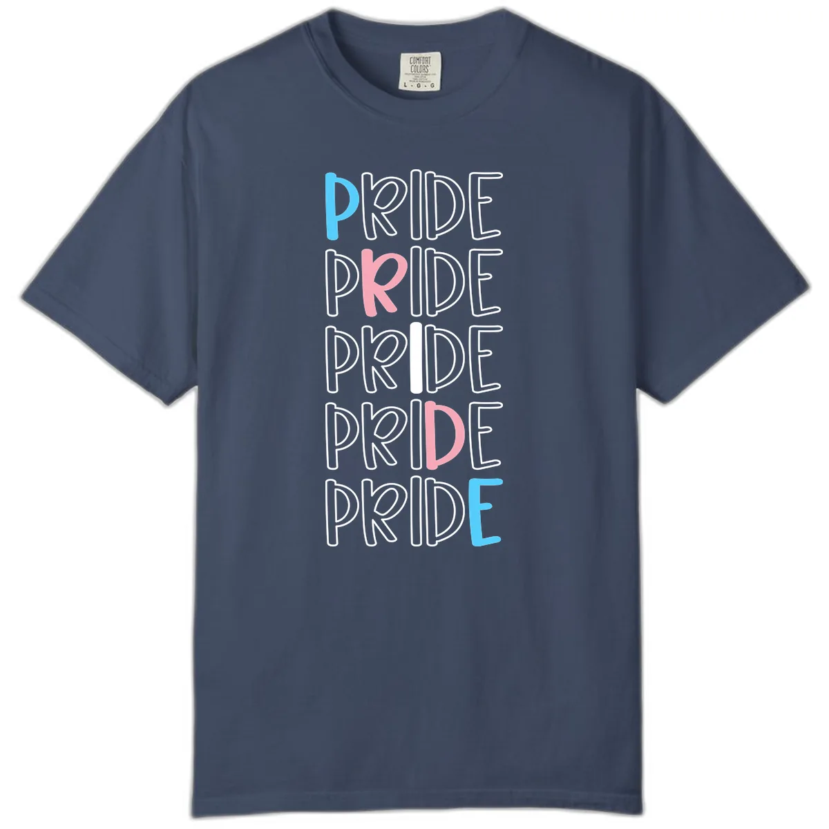 Pride Stacked Rainbow Text Design Comfort Color in Midnight