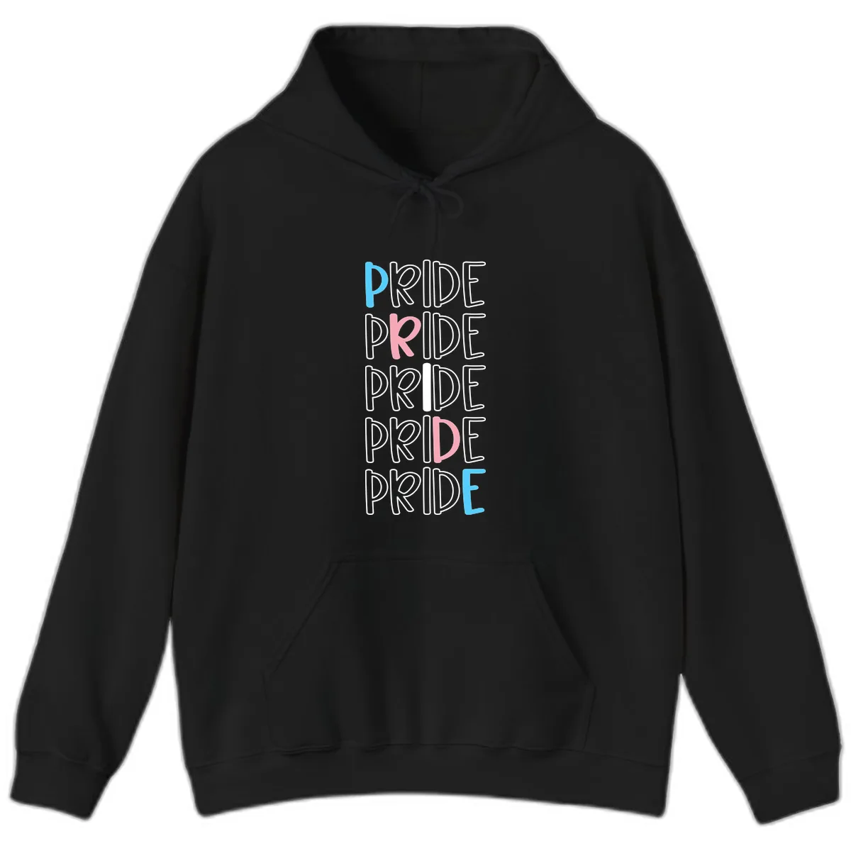 Pride Stacked Rainbow Text Design Hoodie in Black