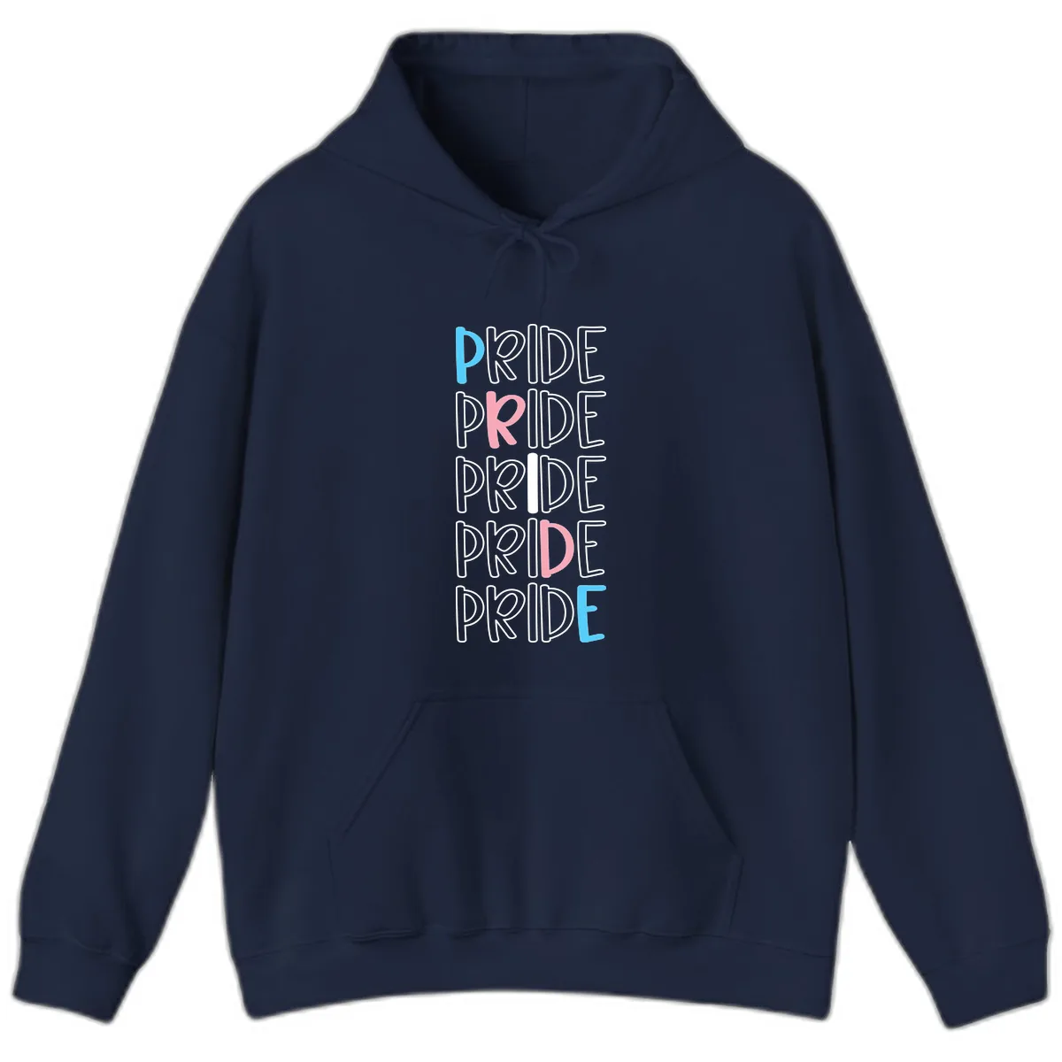 Pride Stacked Rainbow Text Design Hoodie in Navy
