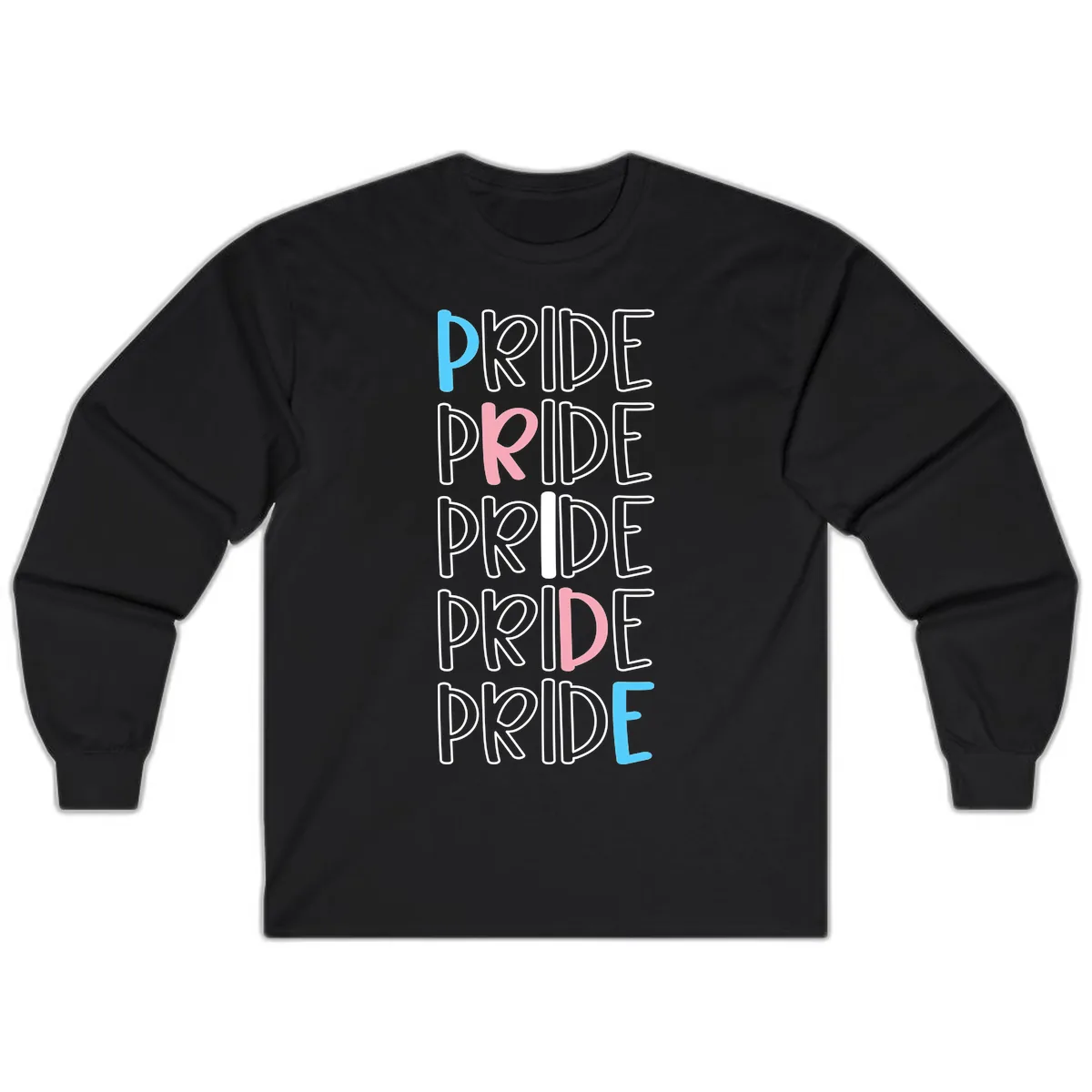 Pride Stacked Rainbow Text Design Long Sleeve in Black