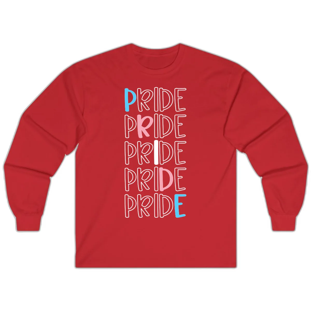Pride Stacked Rainbow Text Design Long Sleeve in Red