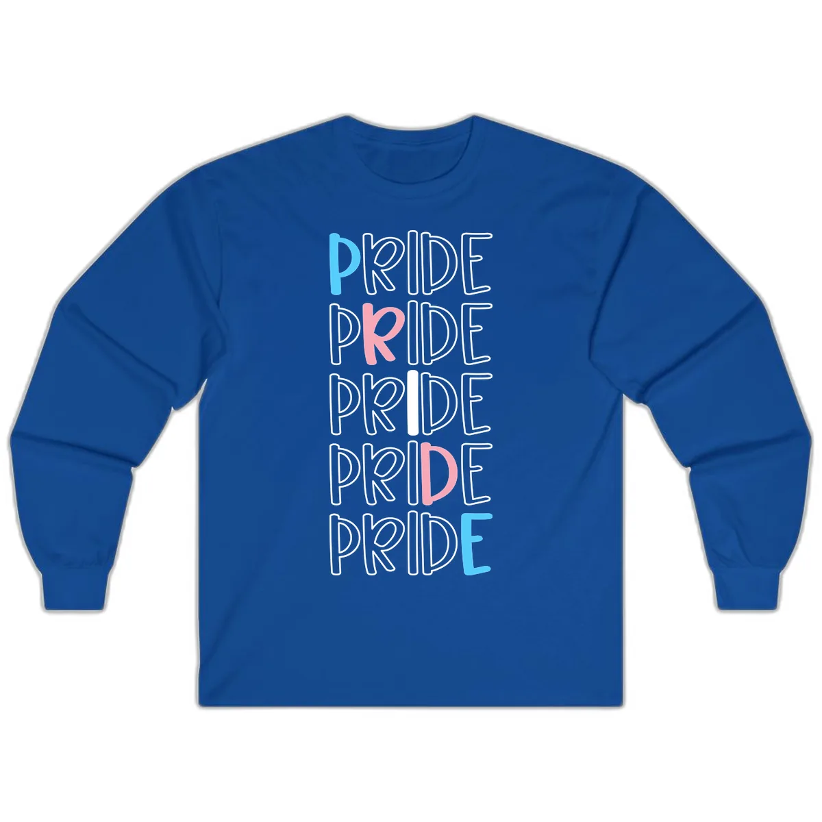 Pride Stacked Rainbow Text Design Long Sleeve in Royal