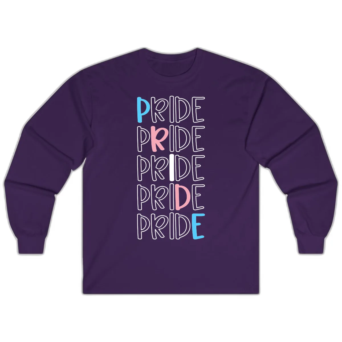 Pride Stacked Rainbow Text Design Long Sleeve in Purple