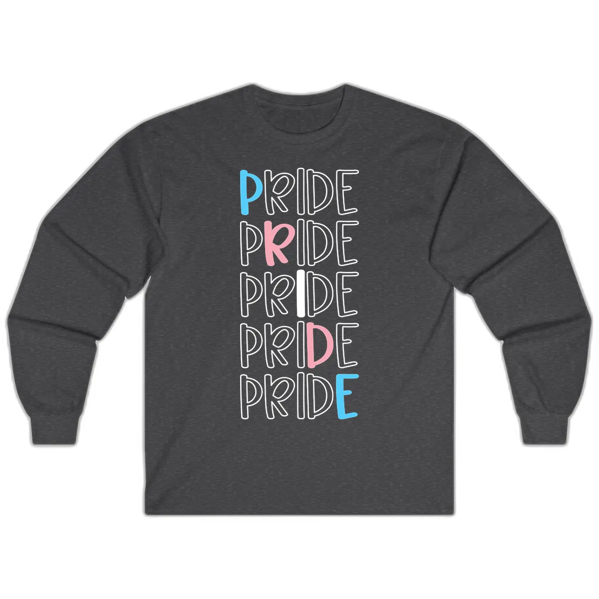 Pride Stacked Rainbow Text Design Long Sleeve in Dark Heather