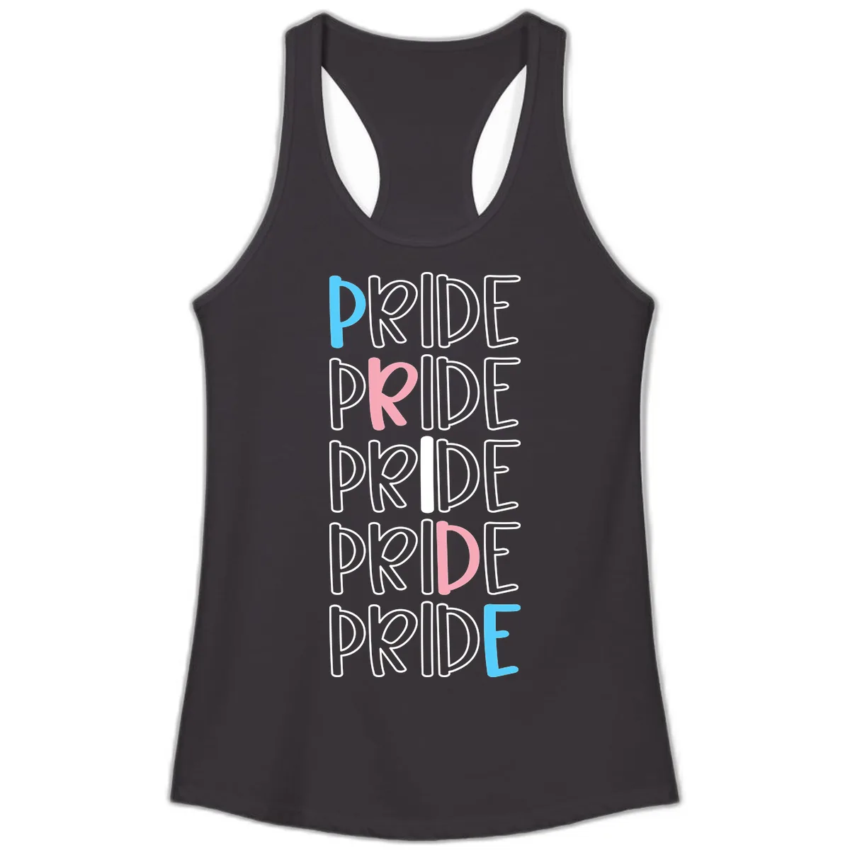 Pride Stacked Rainbow Text Design Ladies Tank in Black