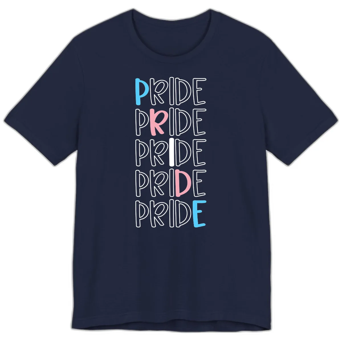 Pride Stacked Rainbow Text Design Premium T-Shirt in Navy