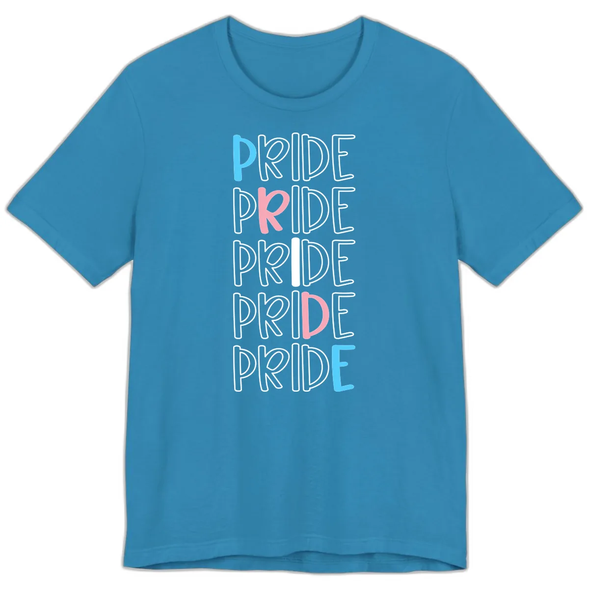 Pride Stacked Rainbow Text Design Premium T-Shirt in Aqua