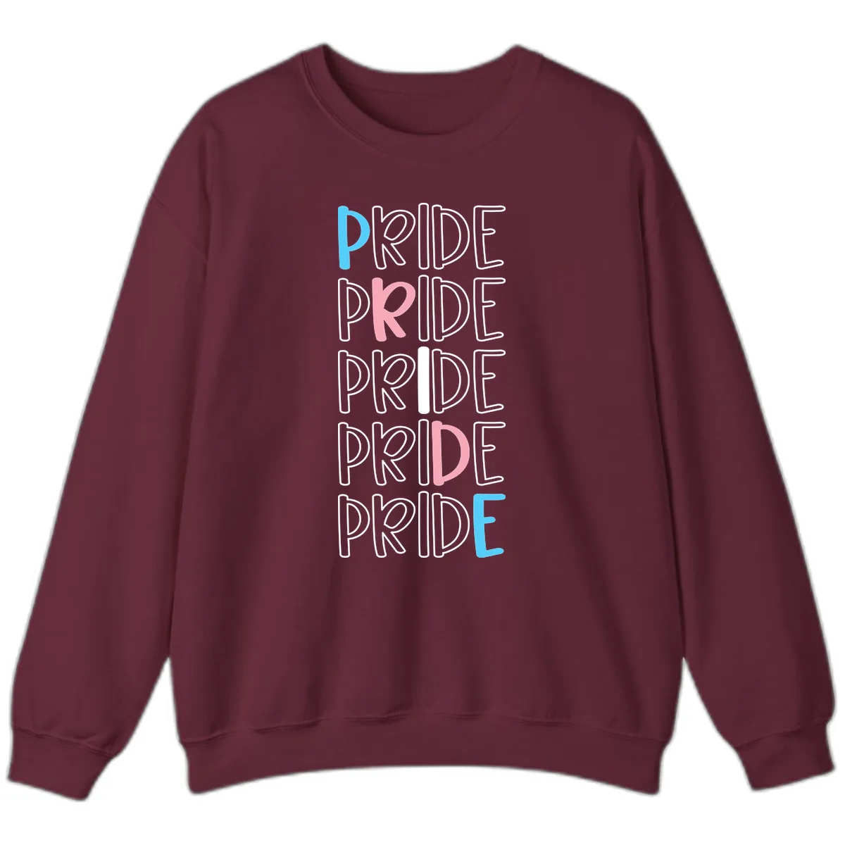 Pride Stacked Rainbow Text Design Sweatshirt in Maroon