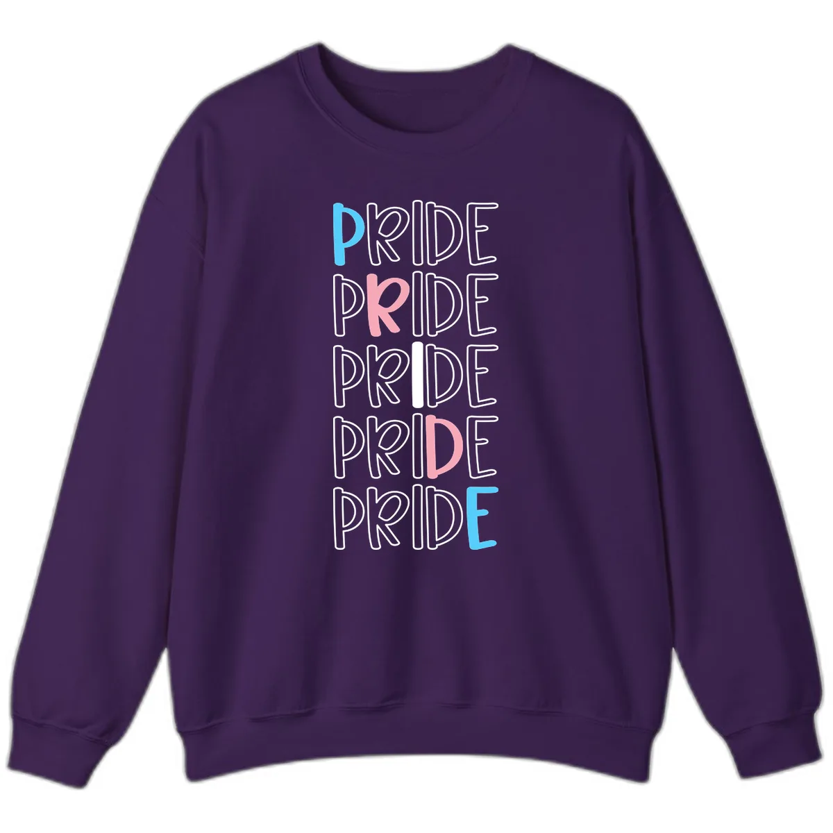 Pride Stacked Rainbow Text Design Sweatshirt in Purple