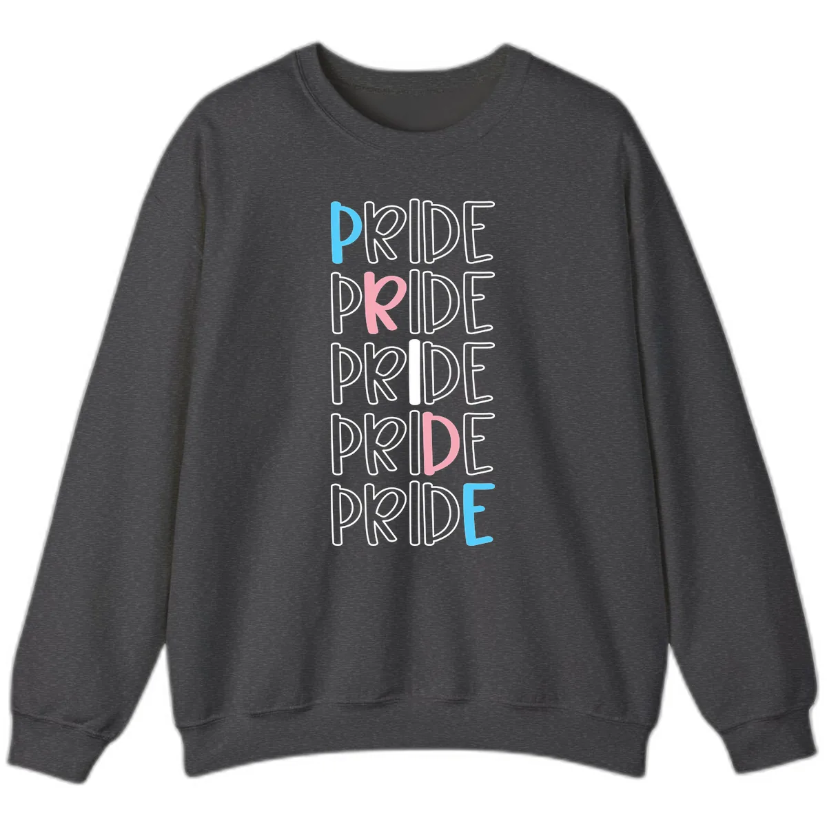 Pride Stacked Rainbow Text Design Sweatshirt in Dark Heather