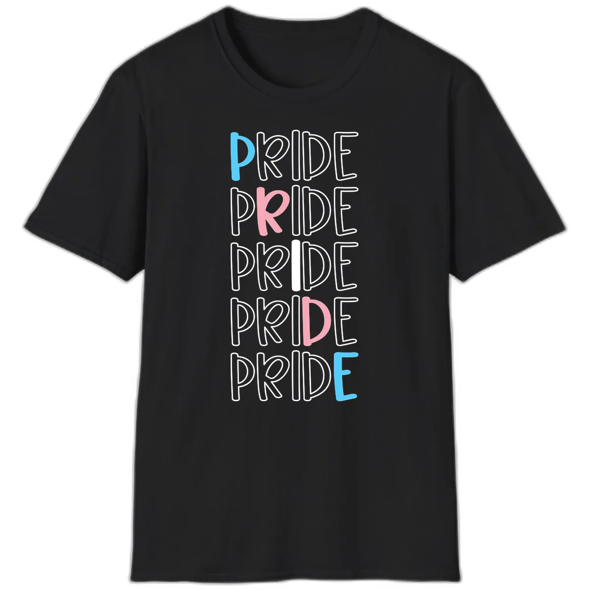 Pride Stacked Rainbow Text Design T-Shirt in Black