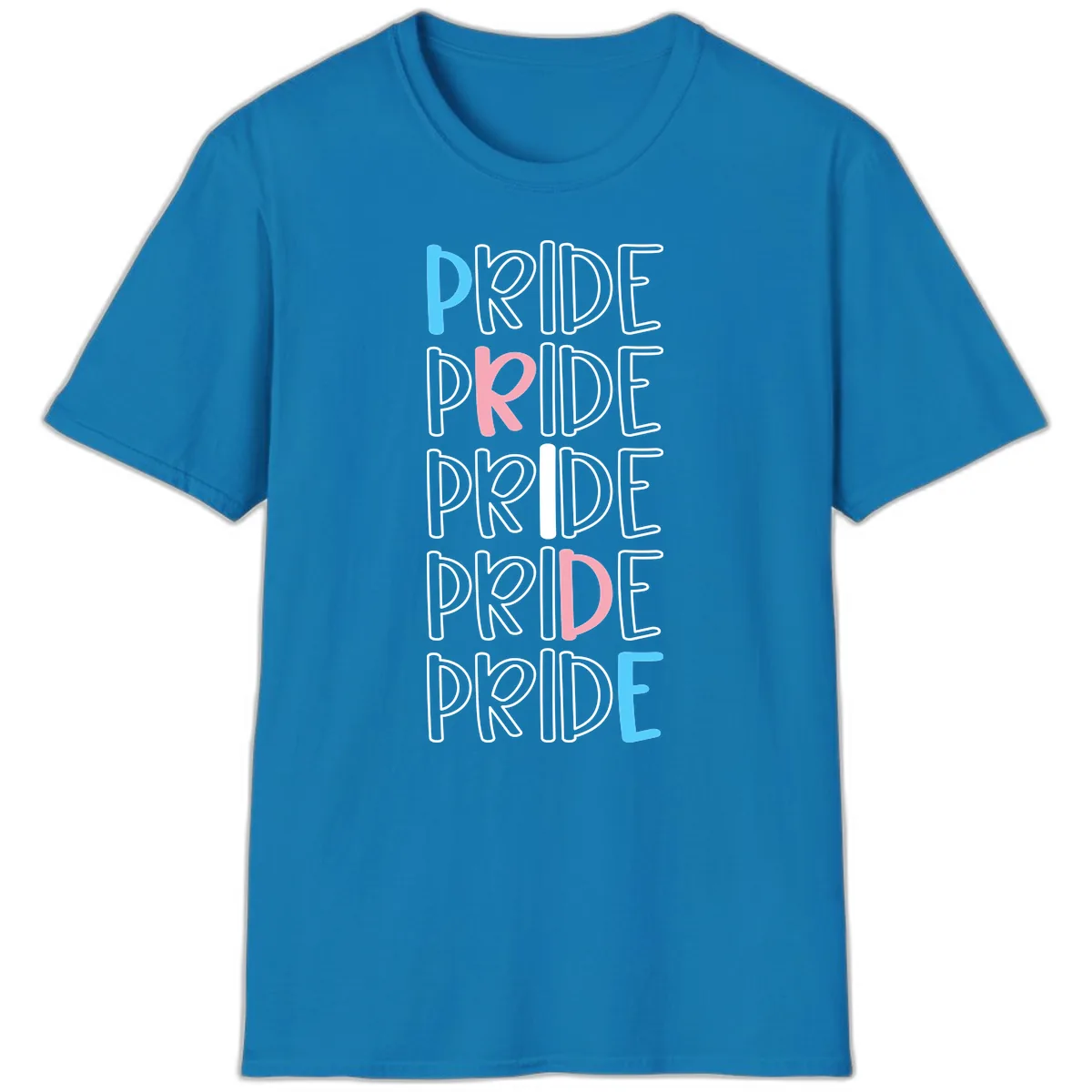 Pride Stacked Rainbow Text Design T-Shirt in Sapphire