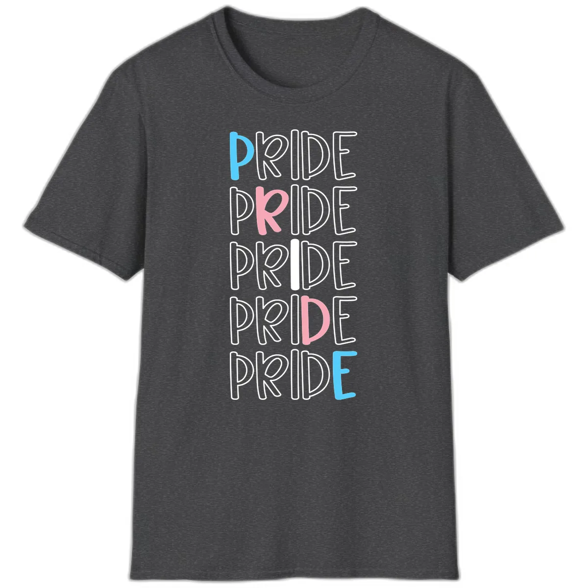 Pride Stacked Rainbow Text Design T-Shirt in Dark Heather