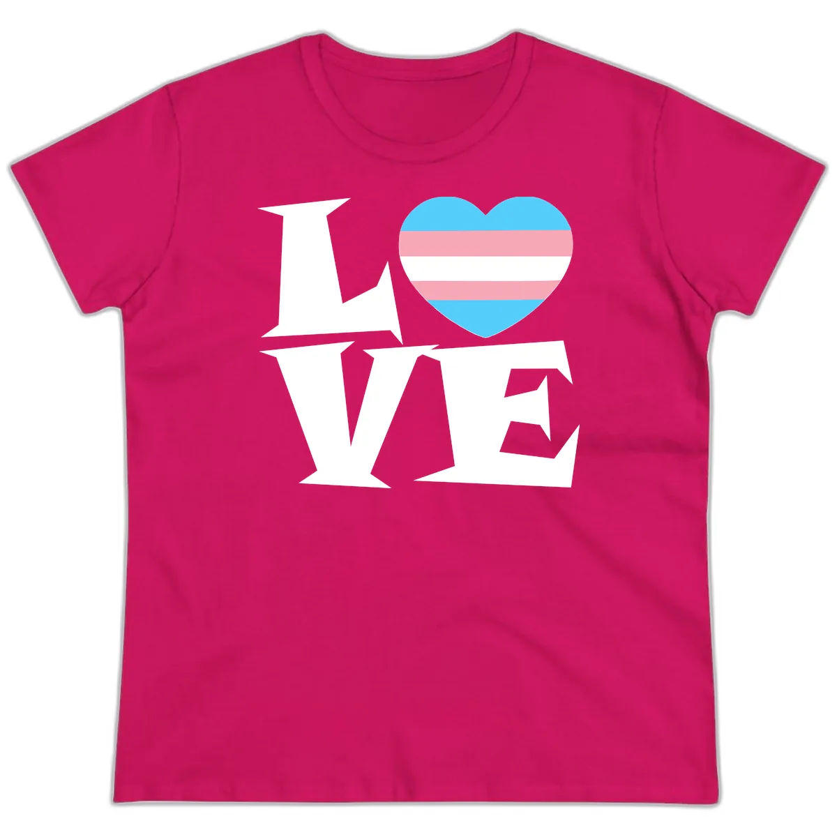 Love Wins Trans Pride Heart Ladies Tee in Heliconia