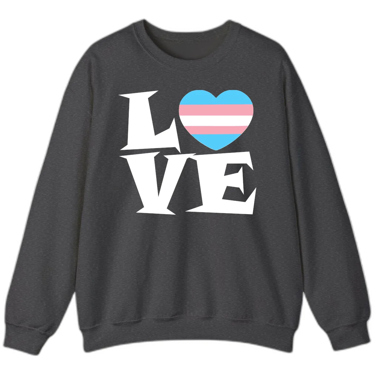 Love Wins Trans Pride Heart Sweatshirt in Dark Heather