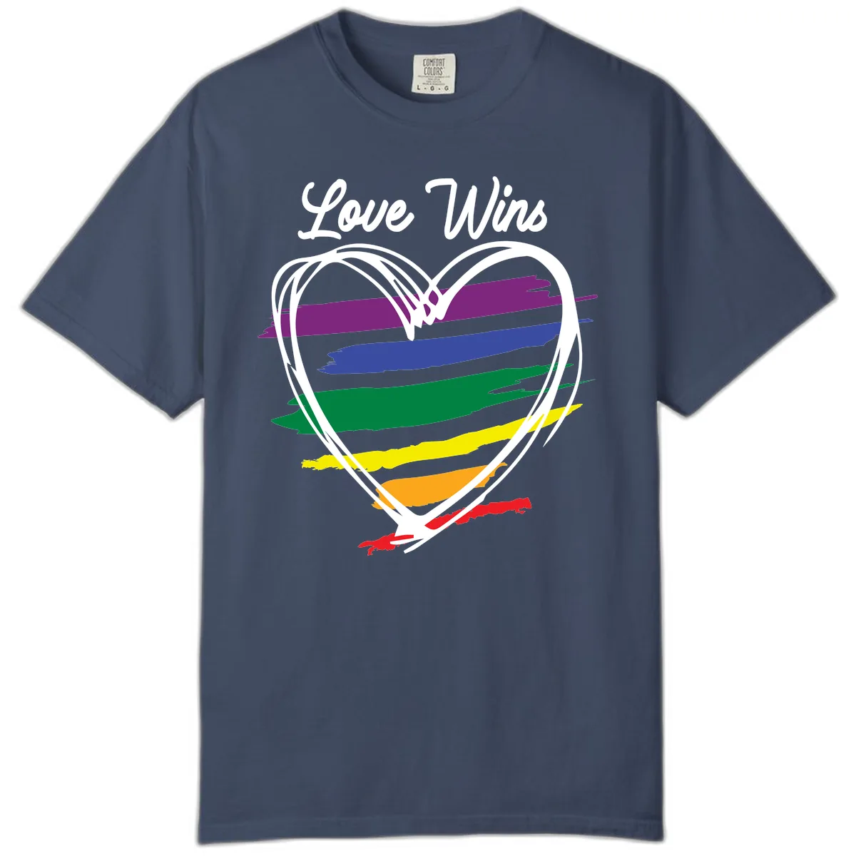 Love Wins Rainbow Heart Comfort Color in Midnight