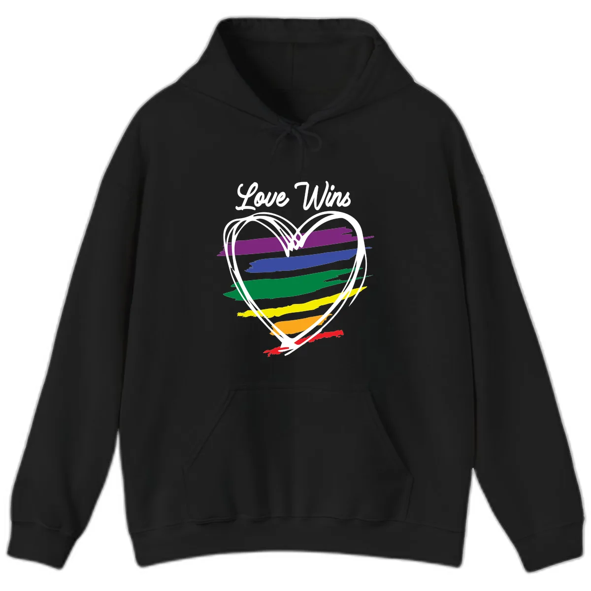 Love Wins Rainbow Heart Hoodie in Black