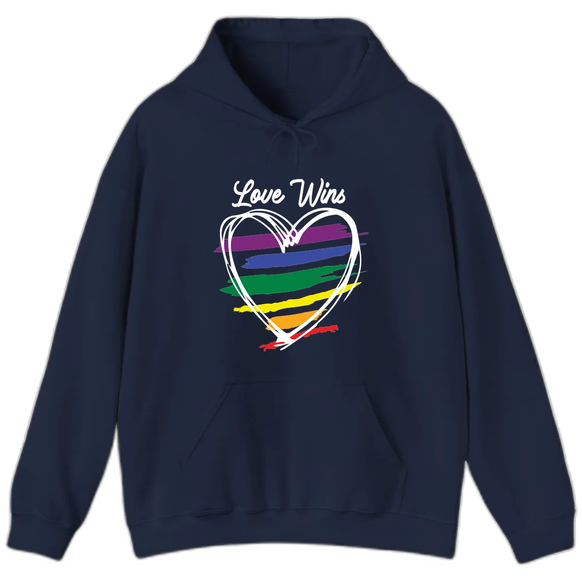 Love Wins Rainbow Heart Hoodie in Navy