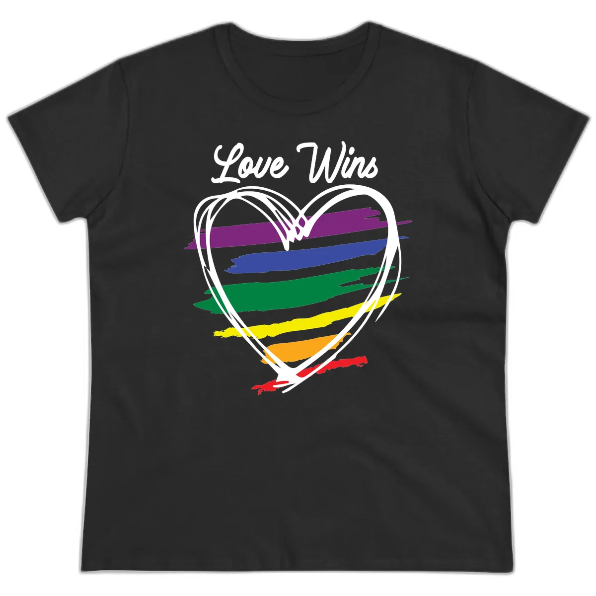 Love Wins Rainbow Heart Ladies Tee in Black
