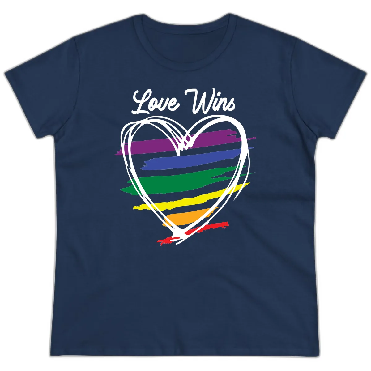 Love Wins Rainbow Heart Ladies Tee in Navy