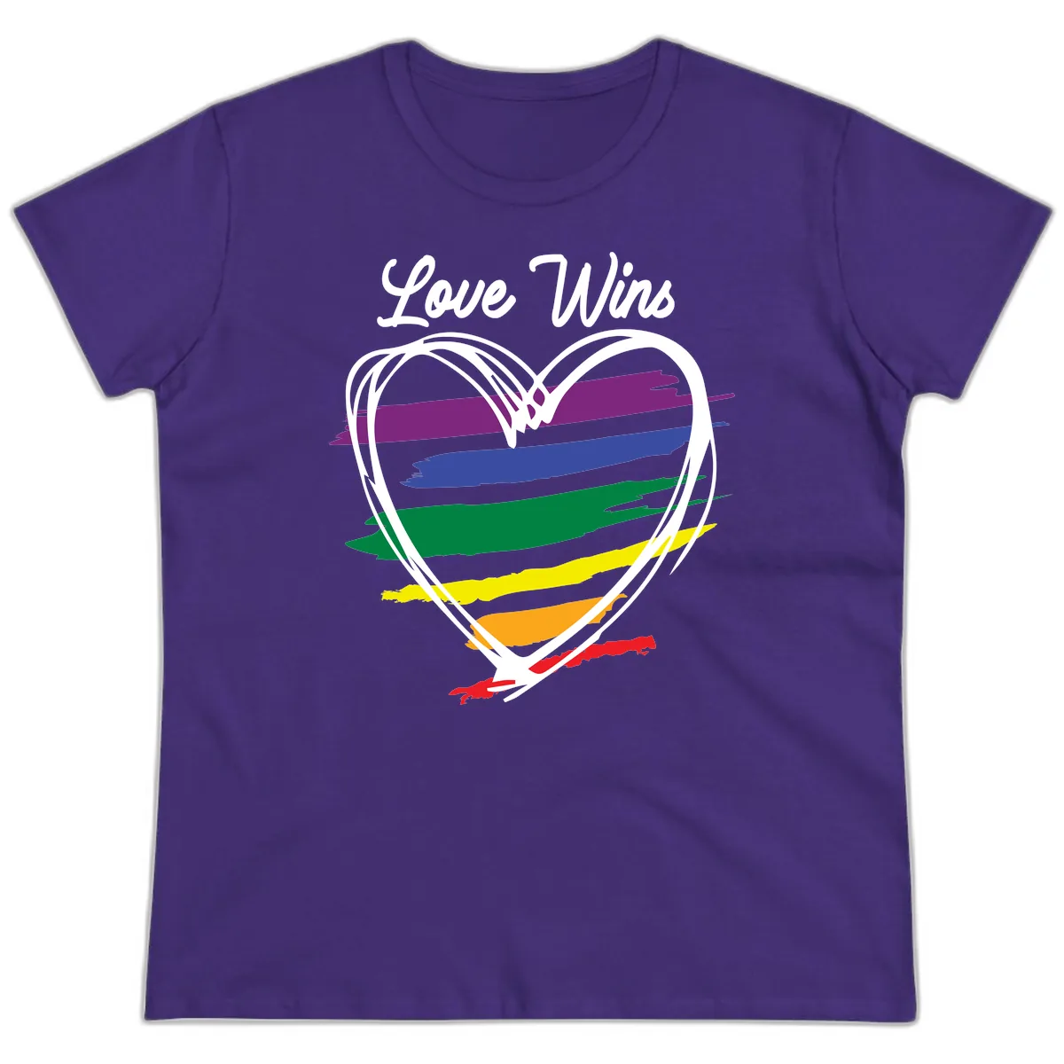 Love Wins Rainbow Heart Ladies Tee in Purple