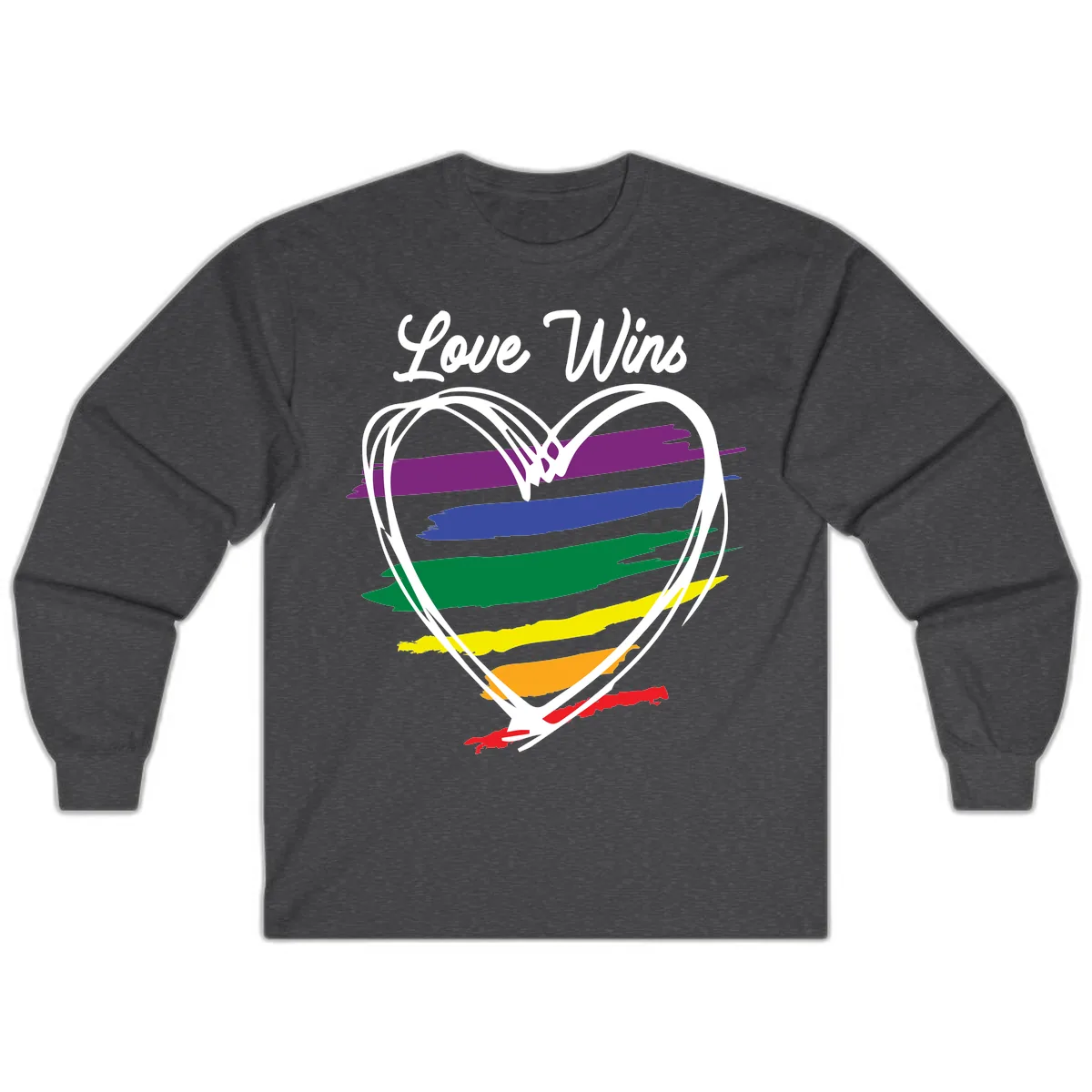 Love Wins Rainbow Heart Long Sleeve in Dark Heather