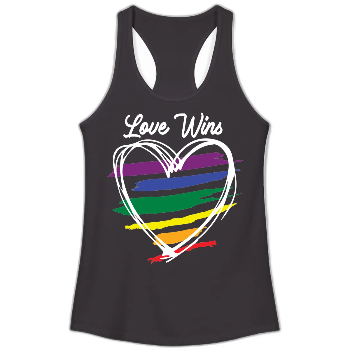 Love Wins Rainbow Heart Ladies Tank in Black