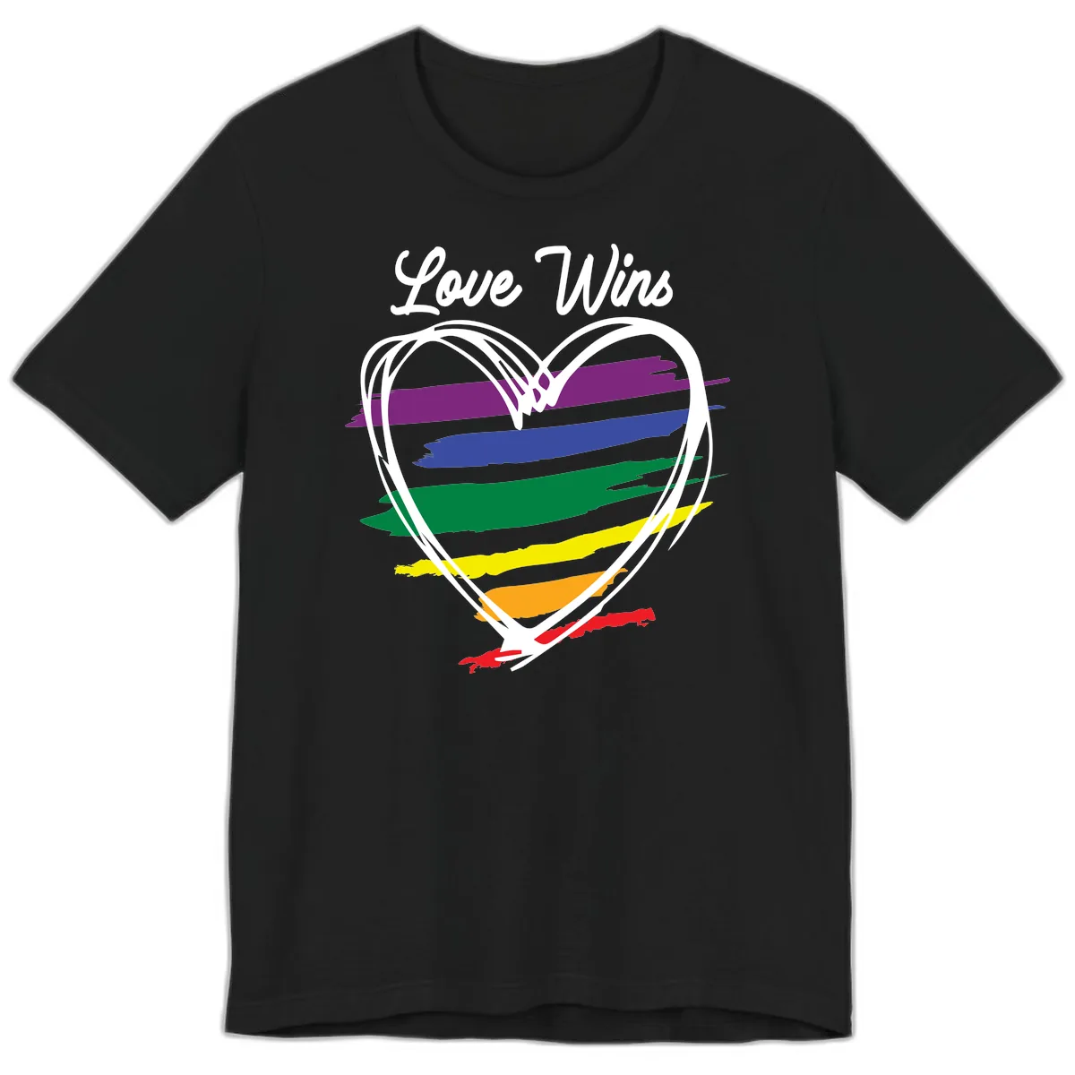 Love Wins Rainbow Heart Premium T-Shirt in Black
