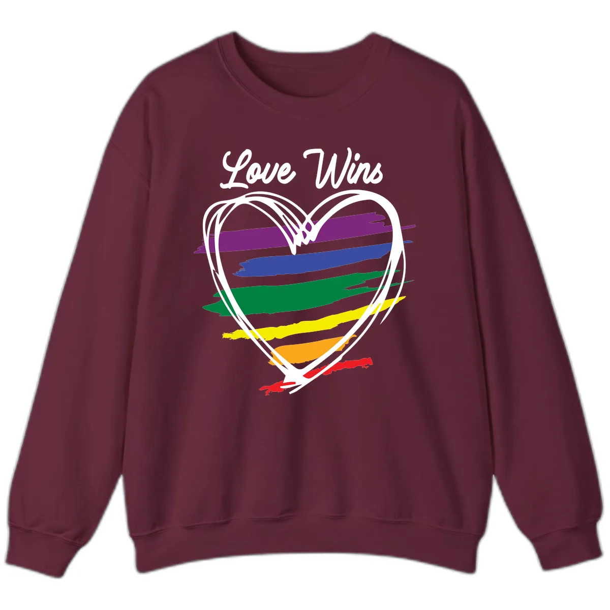 Love Wins Rainbow Heart Sweatshirt in Maroon