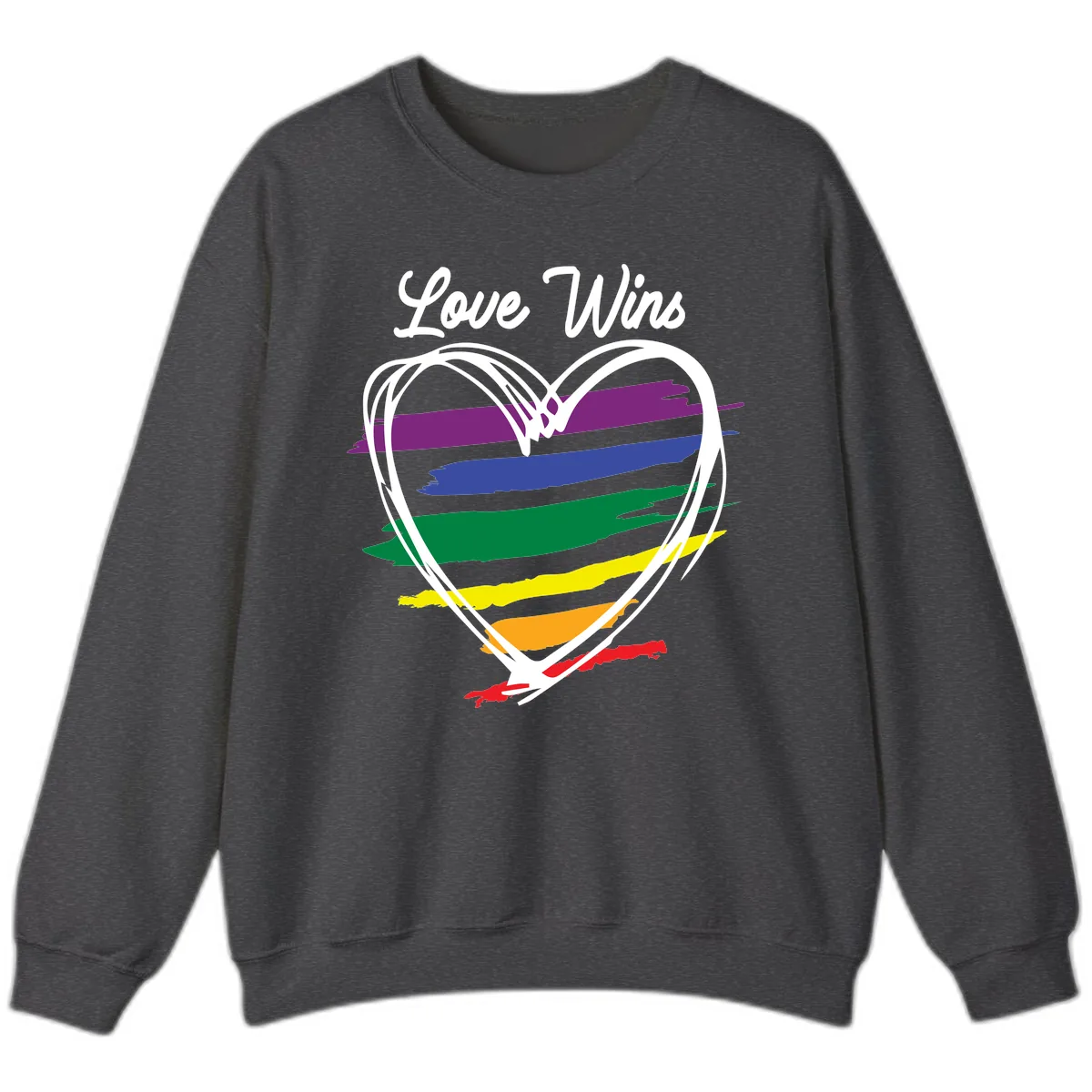 Love Wins Rainbow Heart Sweatshirt in Dark Heather