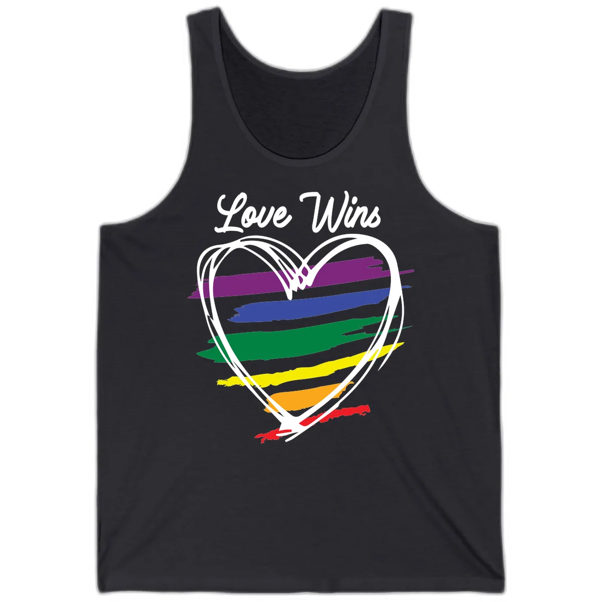 Love Wins Rainbow Heart Tank in Dark Grey