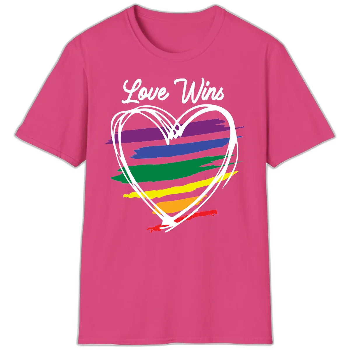 Love Wins Rainbow Heart T-Shirt in Heliconia