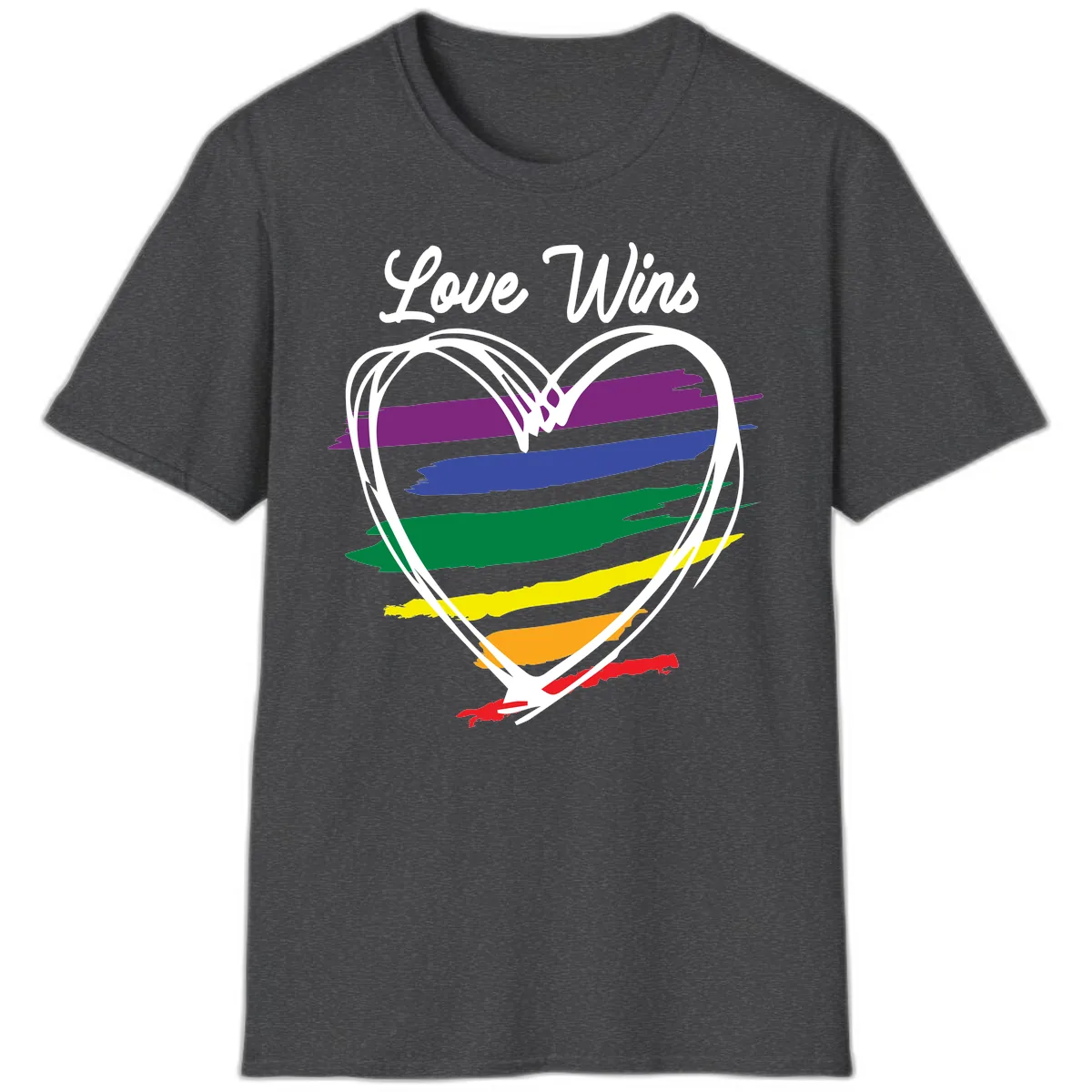 Love Wins Rainbow Heart T-Shirt in Dark Heather